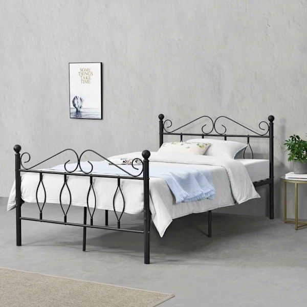 "Lit simple yksi henkilö vahvasta metallista mustilla metallilastreilla 90 x 200" Svart
