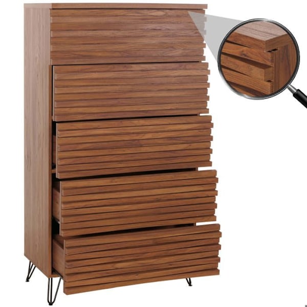 Kommode højt design 3d 5 skuffer i massivt mangotræ og metal 145x80x44 cm valnøddesign 04_0006527 kastanj