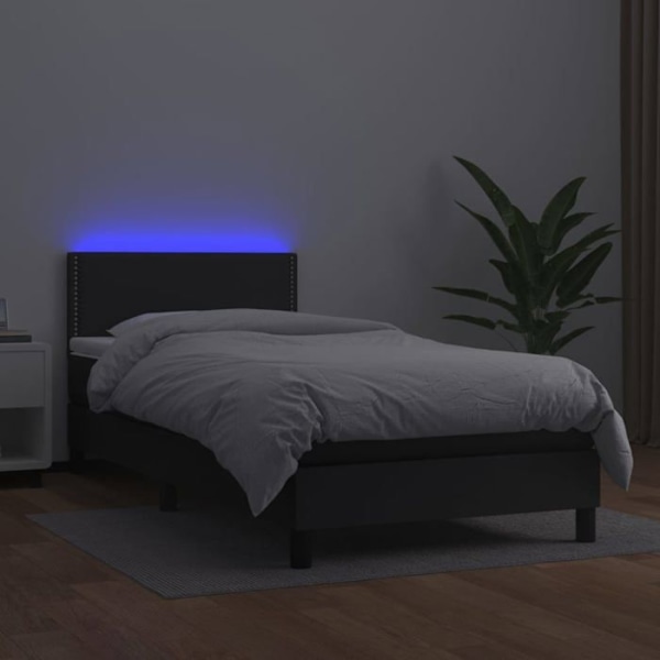 LED sengegavl med syntetisk sort madras 100 x 200 Svart