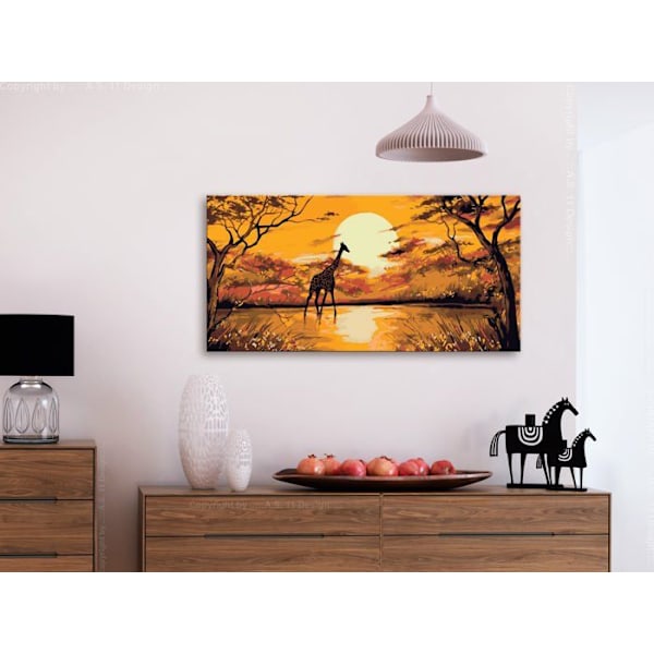 Malerisk med tal for sig selv, motiv Giraffe ved solnedgang 80 x 40
