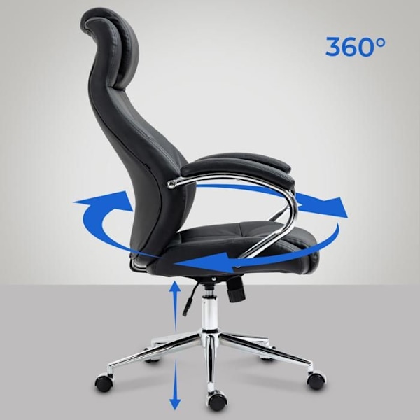 Skrivbordsstol med hjul och armstöd i ergonomisk form i äkta svart läder och krommetall 10_0002642 Metall