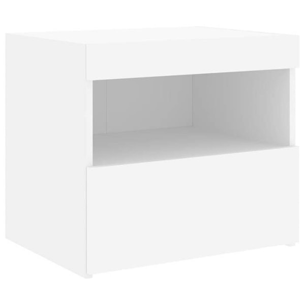 Nattebord med LED-lys og skuffe 50 x 40 x 45 cm hvidt ingeniørtræ DEC033170 Vit