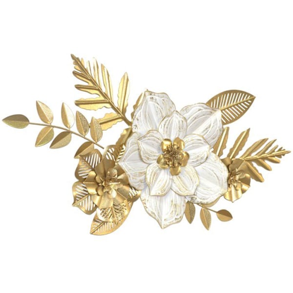 Romantisk väggdekoration i metall – Blommönster i kräm och guld, 60 cm DEC050029 Grädde