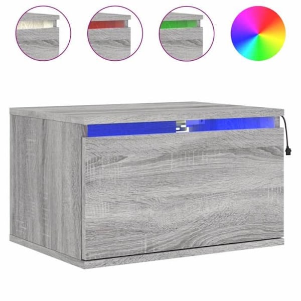 Væghængt natbord med LED-lys og skuffe 50 x 36 x 30 cm i gråt ingeniørtræ DEC034210 kastanj