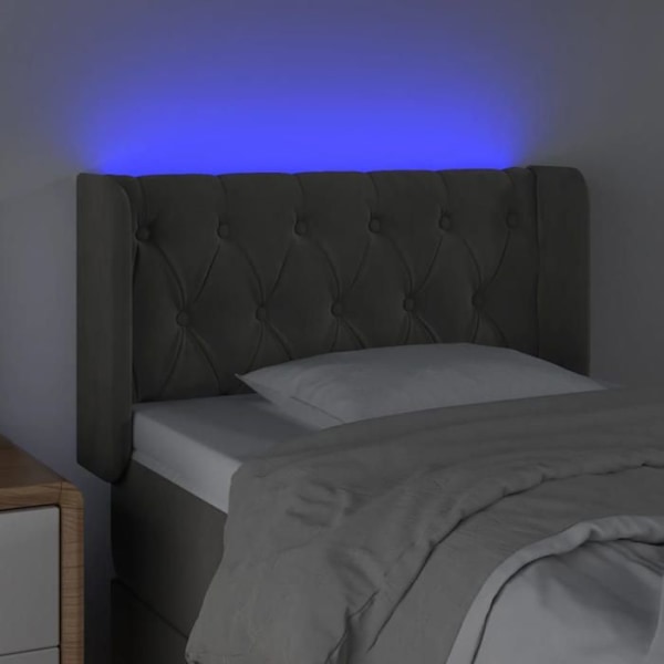 Senggavl med LED, polstret, 83 x 16 x 78/88, mørkegrå velour, til soveværelse.