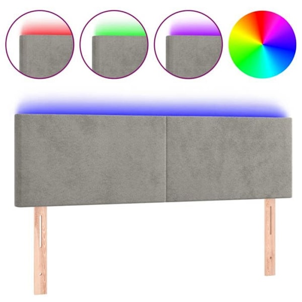 Vuodepääty, makuuhuoneen kaluste, LED-valolla, 144 x 5 x 78/88, vaaleanharmaa sametti