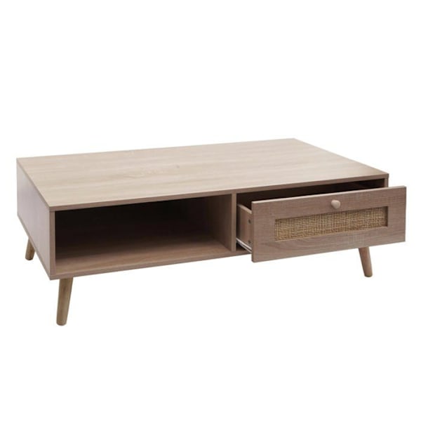 Sofabord sidebord med skuffe kubu rattan træ melamin 37 x 110 x 59 cm eg-look 04_0008449 kastanj