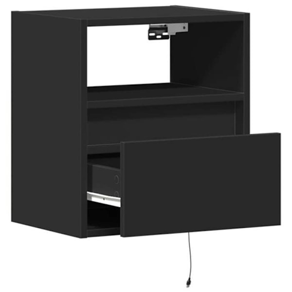Set med 2 vägghängda sängbord med LED-lampor, låda och öppet fack, svart ingenjörsträ DEC036163 kastanj