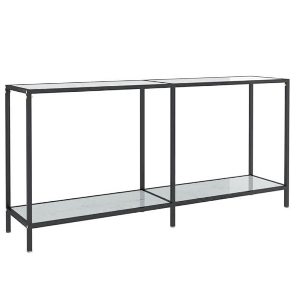 Funktionsdygtig indgangskonsolbord i stil 160 x 35 x 75,5 cm, hærdet glas i hvid marmorudseende og stål DEC031703 Vit