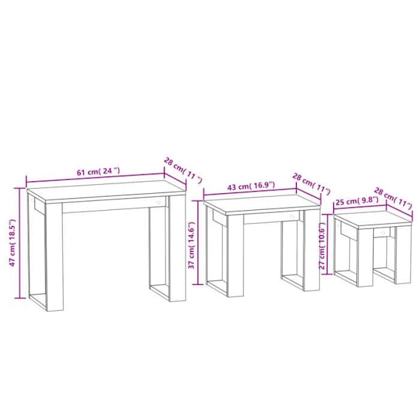 Sæt af 3 grå ingenieurskabs sideborde DEC032738 kastanj