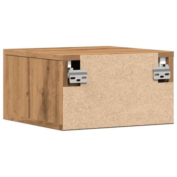 Væghængt natbord med skuffe 35 x 35 x 20 cm ingeniørtræ i egetræfarve DEC034245 kastanj