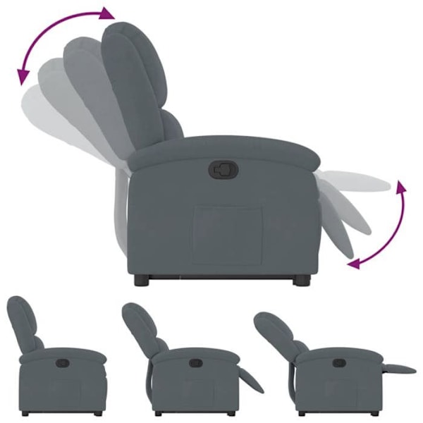 Fåtölj relax TV med bekväm vaddering och elektrisk lyftfunktion i mörkgrå sammet DEC027965 Grå