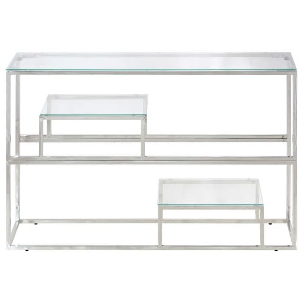 Konsolbord 110 x 35 x 70 cm i rustfrit stål i sølv og hærdet glas DEC031333 Silver