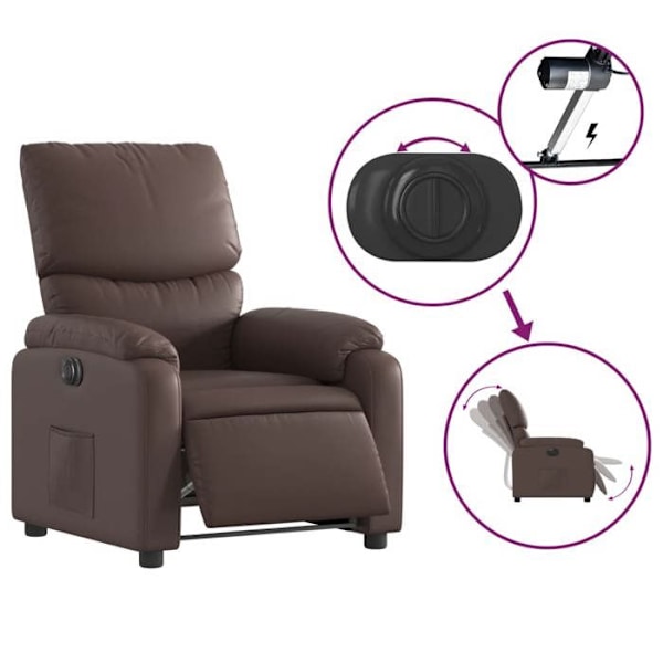 Fauteuil relax TV med elektrisk tipping funktion meget komfortabel i brun PVC DEC028430 kastanj
