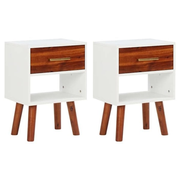 Sæt med 2 sengeborde med skuffe og åbent rum 40 x 30 x 57 cm Massivt akaciatræ + MDF DEC035051 kastanj