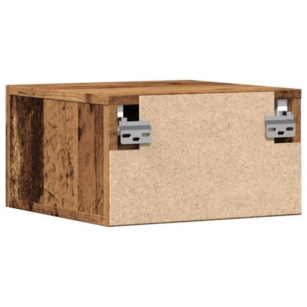 Væghængt natbord med skuffe 35 x 35 x 20 cm i ældet brun ingeniørtræ DEC034338 kastanj