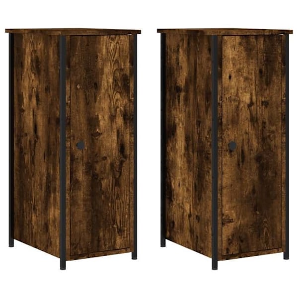 Sæt med 2 natborde med skab med dør 32 x 42 x 80 cm ingeniørtræ brun DEC035061 kastanj