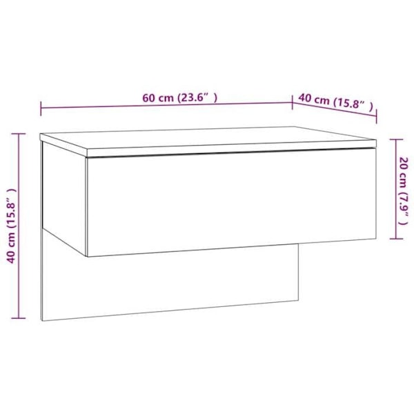 Sæt af 2 væghængte natborde 60 x 40 x 40 cm med skuffe i brunt ingeniørtræ DEC036044 kastanj