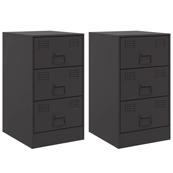 2 kpl yöpöytiä, joissa 3 laatikkoa 34,5 x 39 x 62 cm musta teräs DEC035464 Svart