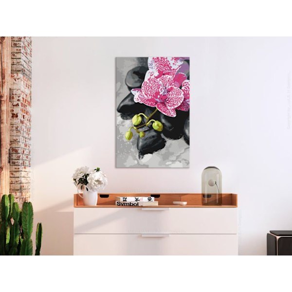 Maleri, der skal males selv, maleri efter numre, motiv: pink orkidé, 40 x 60.