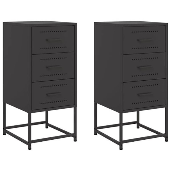 Set med 2 sängbord med 3 lådor 36 x 39 x 78 cm svart stål DEC035491 Svart
