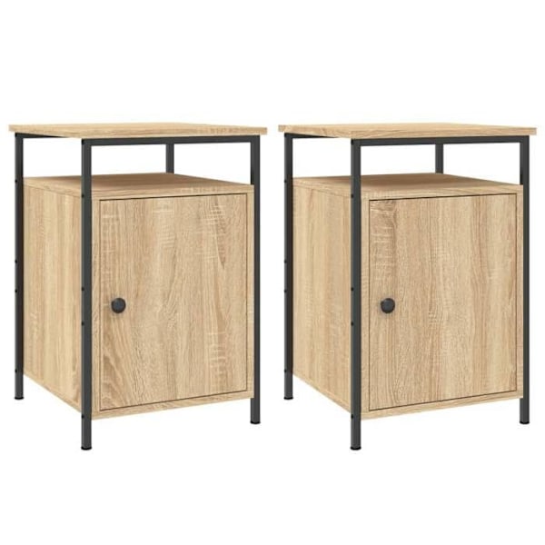 Sæt af 2 natborde med skab med dør 40 x 42 x 60 cm ingenieritræ i egetræsfarve og jern DEC035891 kastanj