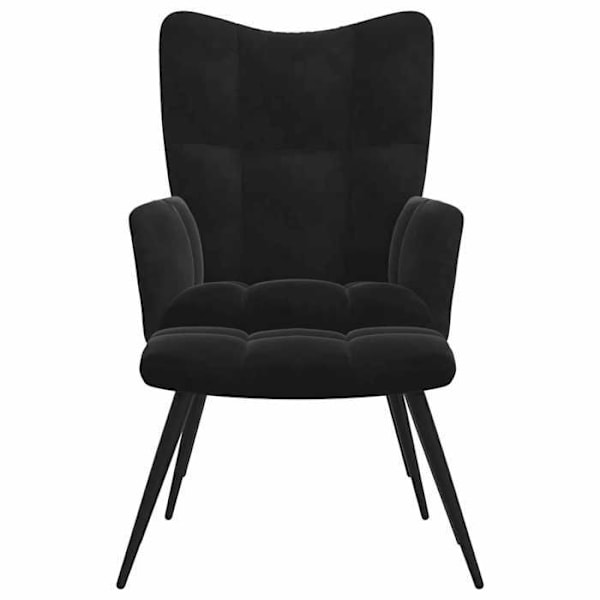 Moderne design lounge stol med fodskammel i sort velour DEC026613 Svart