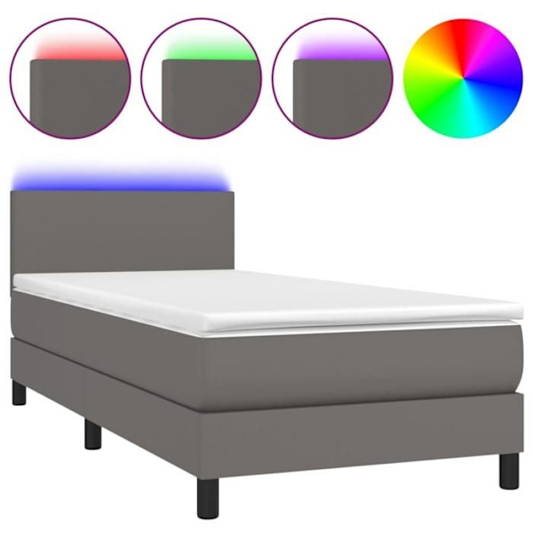 LED-sängram - Ospesificerad - 100x200 cm - Grå konstläder - 1 plats - Inkluderar sängbotten och madrass Grå