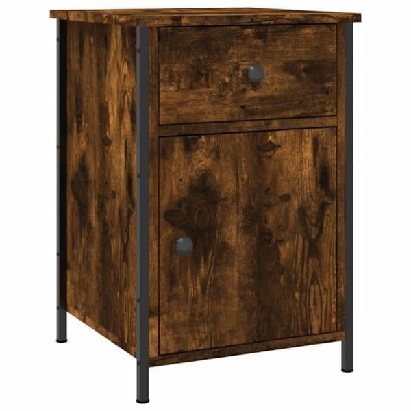 Nattelfe med skuffe og rum 40 x 42 x 60 cm brunt ingeniørtræ og jern DEC033641 kastanj