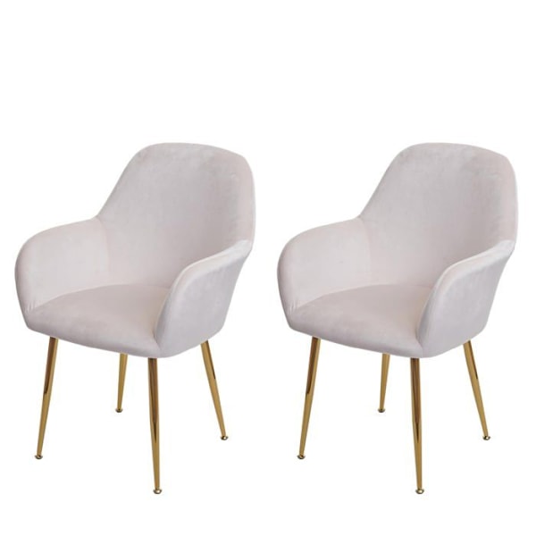 Set med 2 matsalsstolar med rund rygg design retro i cremevitt sammet och gyllenben 04_0007351 Vit