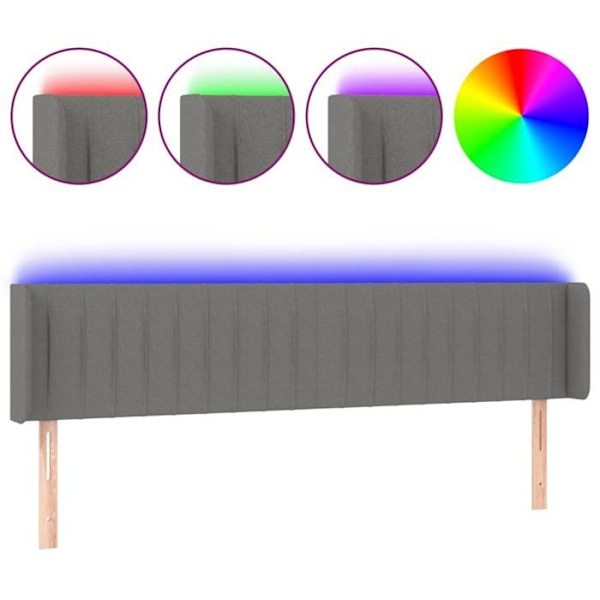 Huvudgavel tillbehör för sängrum möbel med LED 203 x 16 x 78/88 mörkgrått tyg Mörkgrå