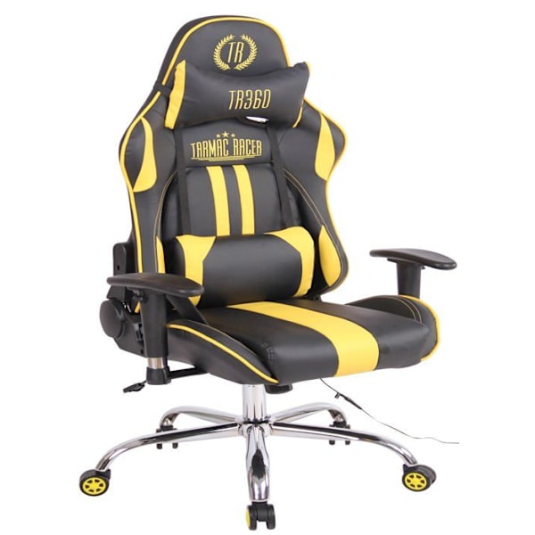 Skrivbordsstol för spelare med sportdesign, massagefunktion och värme med svarta/gula PVC-kuddar 10_0002531 Gul