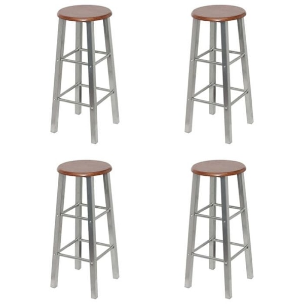 Sæt med 4 barstole høje stole i forkromet stål + MDF DEC029905 Silver