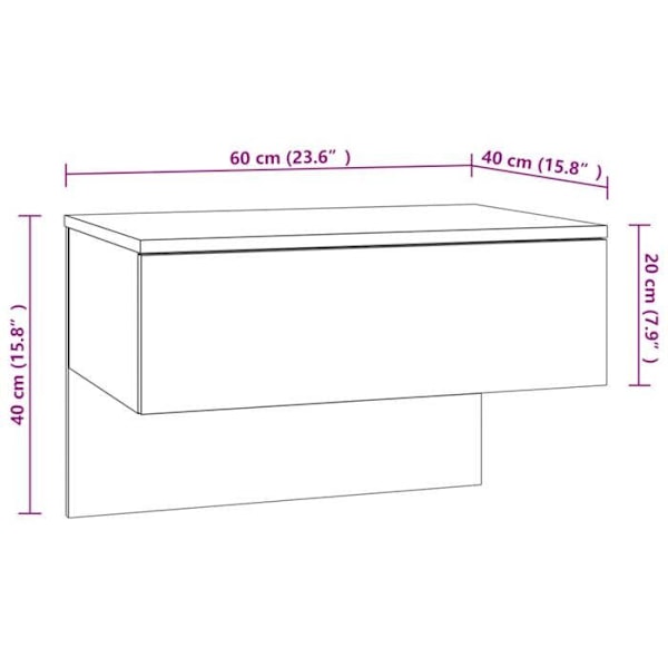 2 kpl seinälle asennettavia yöpöytiä 60 x 40 x 40 cm valkoista teknistä puuta DEC036028 Vit