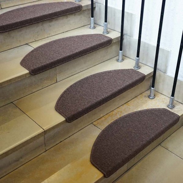 Trappmatta - Décoshop26 - Paket med 15 - Halkskydd - 65x25cm - Halvcirkelformad brun kastanj