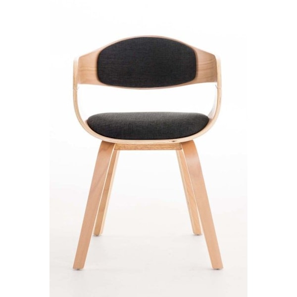 Toimistotuoli ilman pyöriä, vieraalle, kankaan ja puun retro design ja mukavuus, luonnollinen ja tummanharmaa.