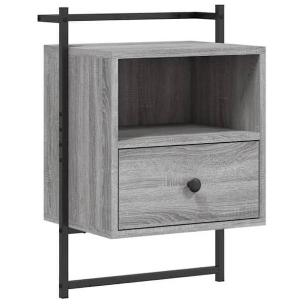 Seinäpuusohva yöpöytä laatikolla ja lokero 40 x 30 x 61 cm harmaa engineering-puu ja metalli DEC034329 kastanj