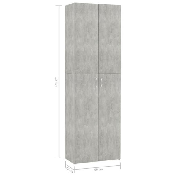 Kontor møbel opbevaringsskab 5 hylder med to døre farve grå beton 60 x 32 x 190 cm ingeniør træ grå DEC02 kastanj