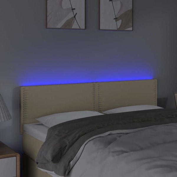 Sengegavl tilbehør til soveværelse møbel med LED 144 x 5 x 78/88 cm creme stof TDL0201641 Grädde