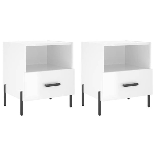 Sæt af 2 natborde med åbent rum og skuffe 40 x 35 x 47,5 cm hvid ingeniørtræ og jern DEC034997 Vit