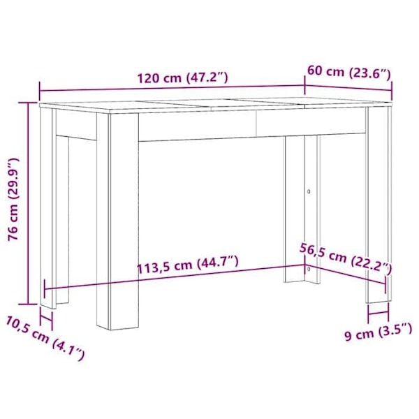 Simpel design spisebord 120 x 60 x 76 cm sort ingeniørtræ DEC036643 kastanj