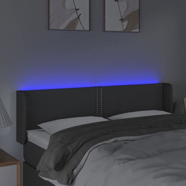 Hovedgærde til soveværelse med LED-møbel 147 x 16 x 78/88 mørkegrå stof