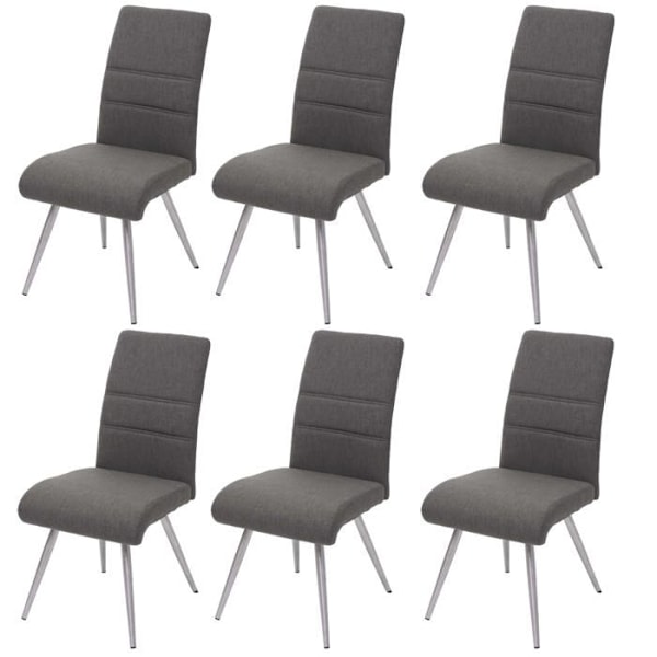 Set med 6 matstolar för köket i tyg/textil med dekorativa sömmar i gråbrunt och ram i stål 04_0000856 Grå
