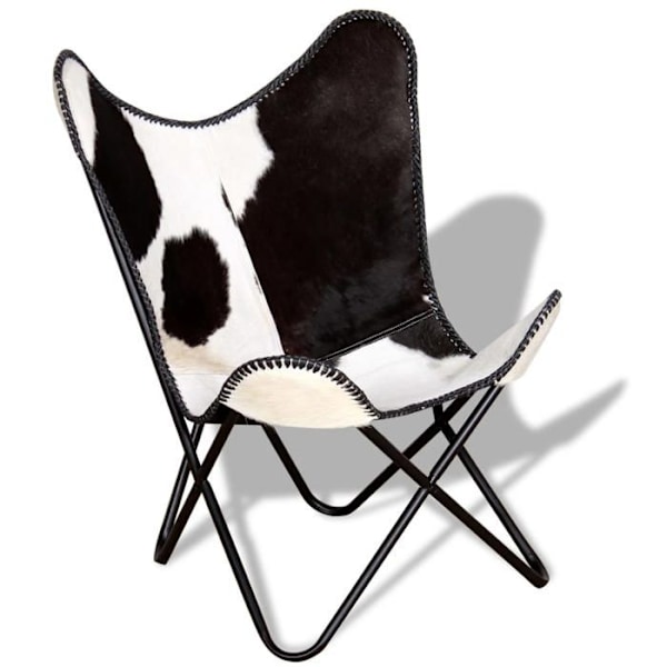 Moderne design lounge stol sort og hvid, sort kalveskind DEC026797 Vit