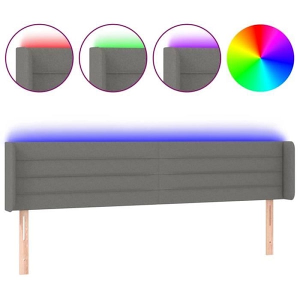 Hovedgærde til seng, soveværelse, LED-møbel 203 x 16 x 78/88, mørkegrå stof Mörkgrå