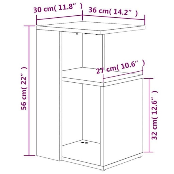 G-formet sidebord til sofa med mål 36 x 30 x 56 cm i grå ingenieurs træ DEC032524 kastanj