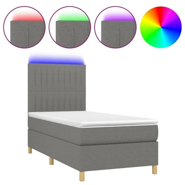 LED sengegavl med madras 100x200 cm mørkegrå stof TDL0208425 Mörkgrå