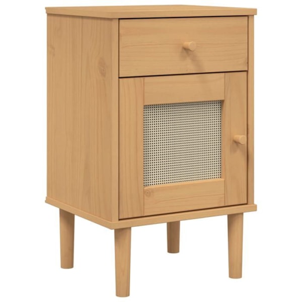 Yöpöytä laatikolla ja ovikompartimentilla 40 x 35 x 65 cm mäntyä ja pähkinäpunottua RES044577 kastanj