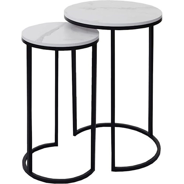 Set av 2 sidobord i marmor MDF i vitt och svart, med utseende som stöd för växter vid soffändar.