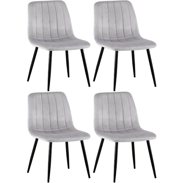 Sæt af 4 spisestuestole med dekorativ vertikal syning, grå velour sæde og sorte metalben 10_0001865 Grå